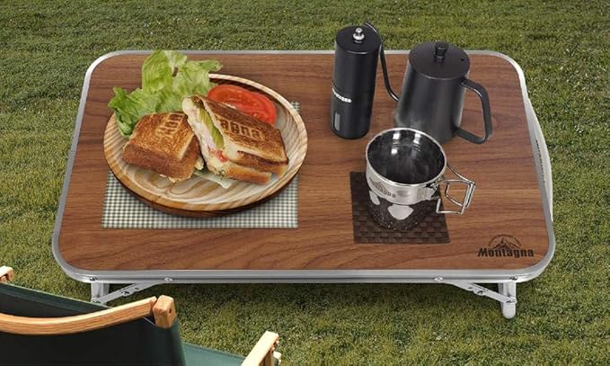 ハック(Hac) Montagna HAC4752 Slim Wood-Style Aluminum Low Table Picnic Outdoor Camping Slim Compact Easy to Carry