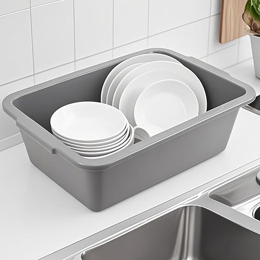ZOENHOU 4 Pack 13 L Bus Tubs Plastic Bus Box Gray Tubs Commercial Bus Box Wash Basin Tote Boxs for Pantry Washing Dishes 5 Inch Deep