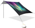 Coloured Aurora Lights Beach Tent Sun Shelter 9.2' x 10.5' Beach Canopy with 4 Sandbags 4 Stability Poles Sand Shovels - Tent Canopy for Beach Camping Fishing Picnics