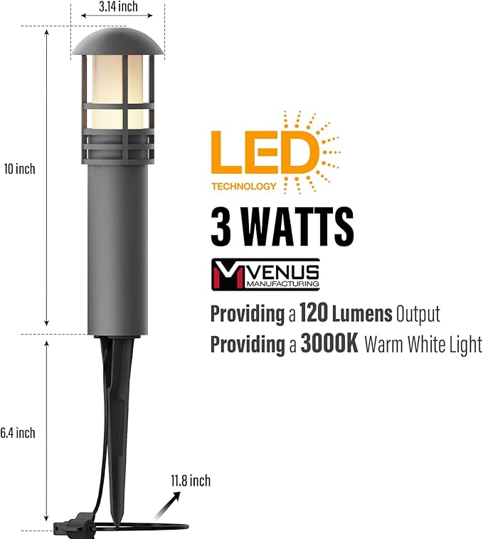 VENUS MANUFACTURING 16Pack 12V Low Voltage Bollard Light Kits 3 Watt LED Landscape Lighting 3000K Warm White Weatherproof Outdoor Black Pathway Lights for Walkway Driveway Yard &amp Lawn