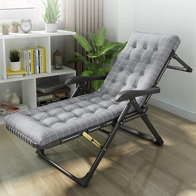 FWZJ Sun Lounger Heavy Duty Textoline Zero Gravity Chairs Folding Outdoor Reclining Chair Lunch Break Chair for Patio Garden Beach Pool with Cushions Support 180kg (Gray)