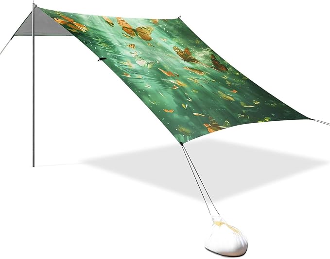 ALAZA Butterfly Romantic Beach Tent Sun Shelter UPF50+ Protection Beach Shade Canopy w/ 4 Sandbags for Outdoor Camping Fishing Backyard Fun Picnic 10x9 ft