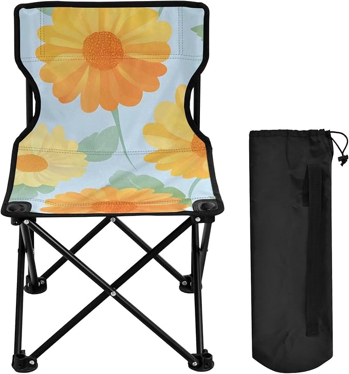 Orange Daisy Portable Camping Chairs Folding Chair - Durable Oxford Fabric Lightweight Iron Frame Easy Fold Design - Ideal for Outdoor Activities Camping Fishing and Travel