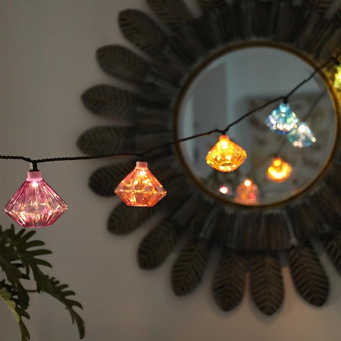 Vigdur Lantern String Lights - Multicolor Decorative String Lights Plug in with 10 Diamond Shaped Bulbs Indoor String Light for Xmas Party Wedding Bedroom Patio Decor