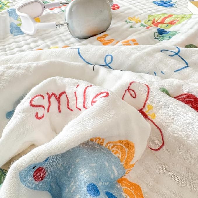 ITFRO Cooling 6 Layer Cotton Muslin Blanket For Hot Sleepers Twin Size 60x80 Inches Dinosaur Soft Breathable Lightweight Reversible Summer Gauze Blanket for Adults Sofa Bed Camping (Dinosaur 60x80)