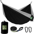 Camping HammockCamping EssentialsLightweight Portable Double &amp Single Hammock with Tree Straps Camping Gear for Outside Hiking Camping Beach Backpack Travel (Black &amp Grey Medium)