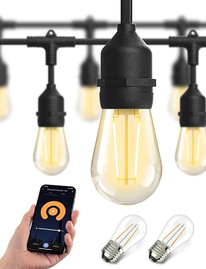 XMCOSY+ Smart Outdoor String Lights 123Ft LED Patio Lights Waterproof IP65 App Control Compatible with Alexa Dimmable Edison Bulbs Outdoor Light for Yard Porch Bistro Outside