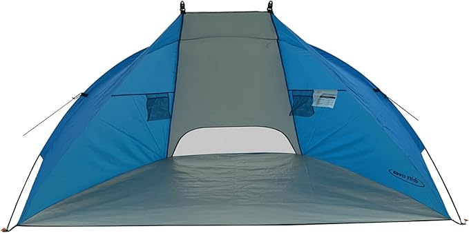 BS-002 Outdoor Portable Canopy Beach Waterproof Windproof Shelter Sun Shade Tent with 2 Mesh Sand Pockets Carry Bag and Stakes Blue