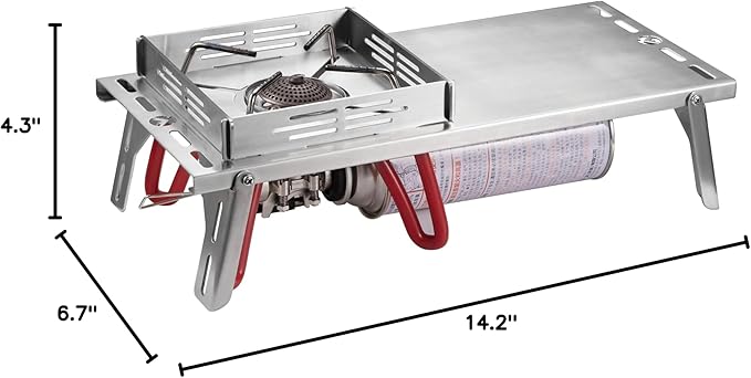 CAMPINGMOON Solo Camping Table Small Tabletop Heat Shield Windshield Stainless Steel Lightweight Compact with Storage Bag for ST-310 Alcohol Stove SK-310CP (Silver-JP)