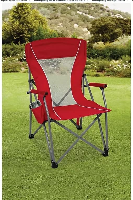 Oversized Folding Hard ARM Lawn Chair 325 LB Color: RED New- Camping and Beach