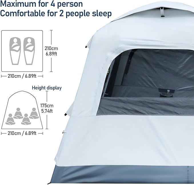 Quick Setup TentAutomatic Inflatable Camping TentEasy Set up 3-4 Person Glamping Outdoor 4 Season Air Blow Up Tents Rainfly &amp Windproof Portable