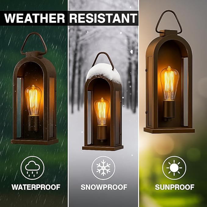 Vintage Outdoor Wall Light Fixtures (2 Pack) - Dark Brown Porch Lantern/Exterior Wall Sconce Glass Shade Sturdy Metal Frame Waterproof &amp Anti-Rust for Entryway/Garage/Patio/Doorway E26 Socket