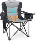 KingCamp Oversized Camping Folding Chair Heavy Duty 450 LBS with Lumbar Support Padded seat with Cup Holder&ampCooler Bag Ideal for Camp Fishing Sports Event Backyard Patio Lawn (Lava Grey)