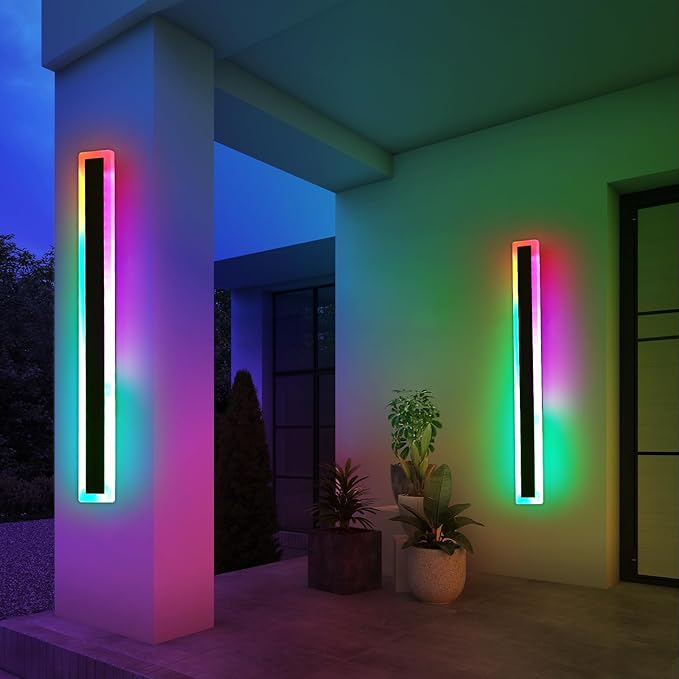 Mikeru 2pack 57inch Outdoor Wall Light Fixtures RGB Long Exterior Wall Light 10%-100% Dimmable Smart Outdoor Light Fixtures Wall Mount Featuring Multiple Modes and 12 Colors for Patio Entryway