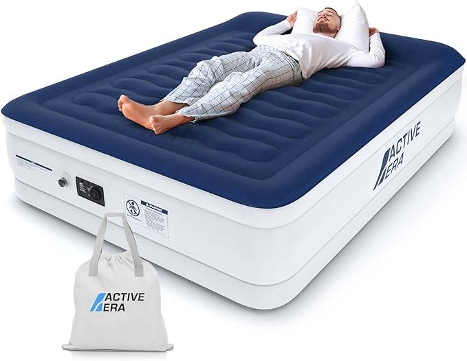 Active Era Luxury Queen High Air Mattress with Built in Pump and Raised Pillow - Elevated Double with Structured I-Beam Technology Height 22 Tall Air Bed Queen Size