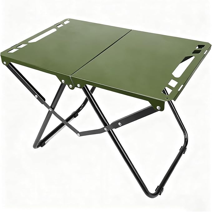 Tactical Camping Table Collapsible Table Lightweight with Carry Bag Durable Carbon Steel Outdoor Picnic Table for Camping Travel expeditions Hiking Picnics BBQs &amp Beach Trips - Green