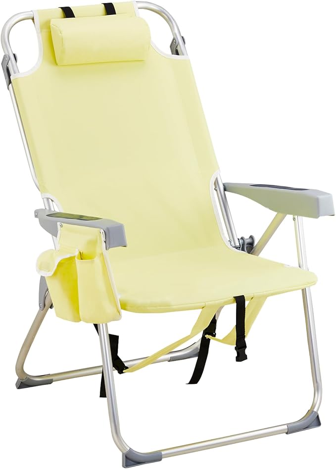 JHshop Reclining Backpack Beach Chair Folding Beach Chair for Adults Lightweight Beach Chair High Back Beach ChairsLightweight Folding Beach Camping Chairs Yellow 63 x 70 x 99cm
