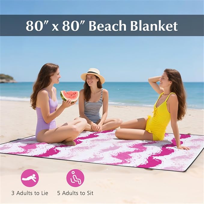Portable 4 Pieces Beach Set with 6.2ft Sun-Proof Umbrella 2 Foldable Chairs and 80 x 80 Waterproof Blanket 30° Tilt System Umbrella with Sand Anchor &amp Carrying Bag for Picnic &amp Camping (Pi