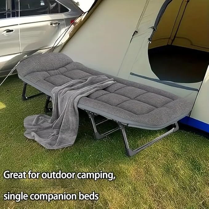 Leo IRis Portable Folding Camping Cot Oversize Adjustable 5-Position Adults Reclining Lounge Chairs with Pillow Heavy Duty Oxford Cloth 600D with Mattress (Gray - Luxury Bed)