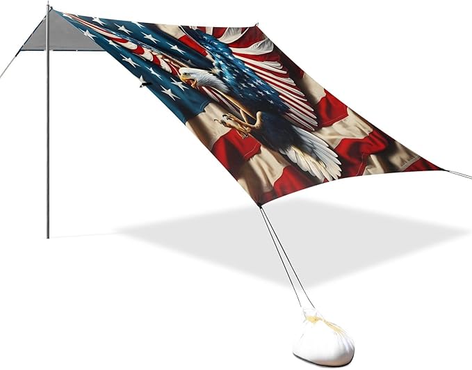 ALAZA American Flag W/Eagle Beach Tent Sun Shelter UPF50+ Protection Beach Shade Canopy w/ 4 Sandbags for Outdoor Camping Fishing Backyard Fun Picnic 10x9 ft