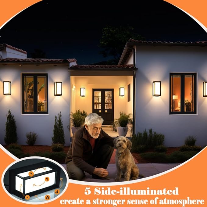 Black Modern Wall Mount Lights IP65 Aluminum Outdoor Porch Light 12W 3000K-6000K 2 Pack Exterior Wall Sconces for House Backyard Hallway