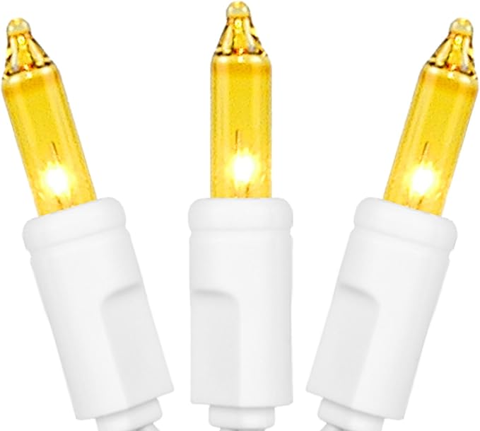 Novelty Lights 50 Feet 100 Bulb Incandescent Mini Light String Yellow with 6-Inch Spacing on White Wire UL Listed Commercial Grade Indoor/Outdoor Mini Lights Connectable End-to-End