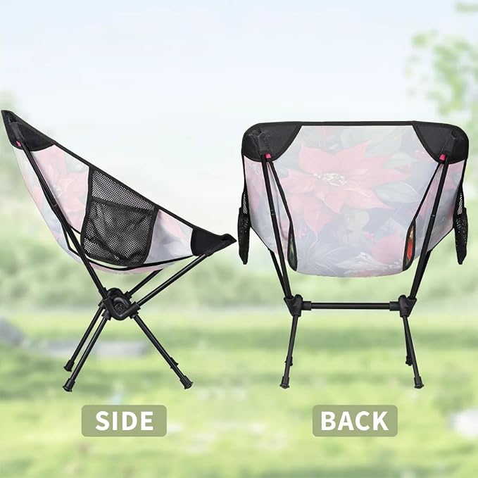 Portable Camping Chair Holly Berry Flowers Ultralight Folding Camping Chair Christmas Flowers Backpacking Hiking Chair with Cup Holder for Outdoor Travel Beach Picnic Festival 176 lbs Capacity