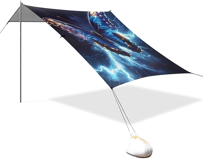 Beach Tent Sun Shelter Butterfly Blue Lightning Lightweight &amp Easy Setup Beach Shade Canopy for Camping Fishing