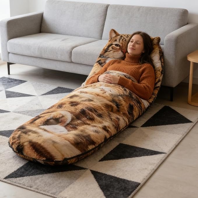 Adult Soft Sleeping Bag – Plush Cat Envelope Sleeping Bag for Camping Sleepovers &amp Home Lounging Washable Warm Blanket 68.9x31.5