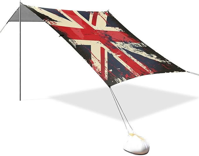 ALAZA British Flag Retro Beach Tent Sun Shelter UPF50+ Protection Beach Shade Canopy w/ 4 Sandbags for Outdoor Camping Fishing Backyard Fun Picnic 10x9 ft