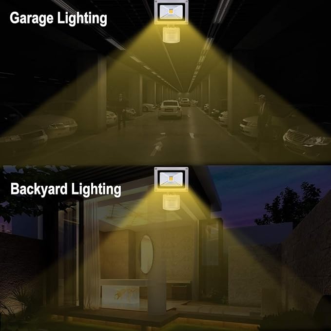 Z Motion Sensor Flood Lights Outdoor10W Induction LED Lamp IP65 Waterproof Spotlight3200K LED Sensor LightSecurity Light with US 3-Plug (Warm White-Grey)