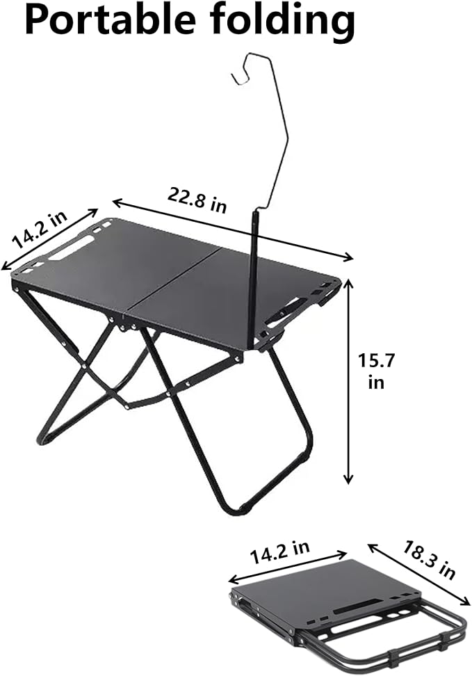 Outdoor Portable Folding Carbon Steel Camping Table Suitable for Camping Barbecue Picnic RV Outdoor Cooking Travel - Single or Set (Black Single Inch 3.1 Inch 19.7 Inch 15.5)