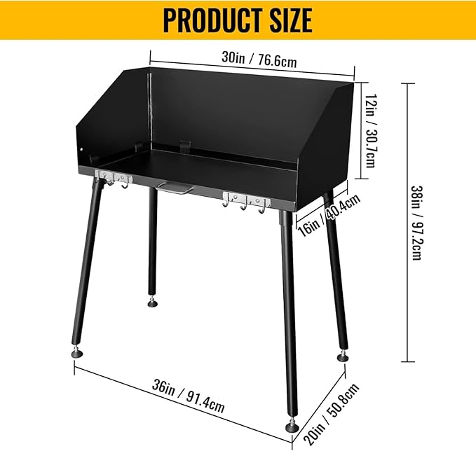 Carbon Steel Camp Cooking Table Dutch Oven Table with Three-Sided Windscreen and Four Legs for Grill Travel Outdoor PicnicBeachBBQBackyards30x16