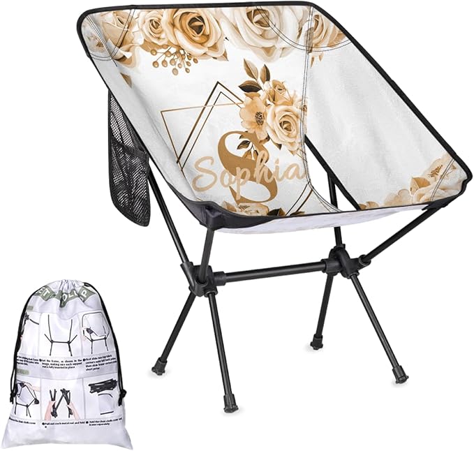 Camping Chair Personalized Backpacking Chair Lightweight Portable Folding Customized Name Chairs for Beach Sport Hiking (Orange)