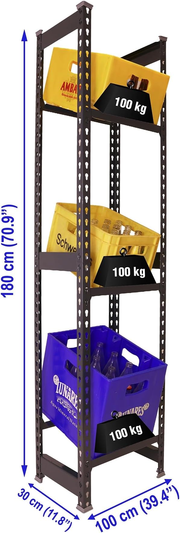 Simon Rack Drinks Crate Rack for 9 Crates 1800 x 1000 x 300 mm Anthracite Freestanding Metal Shelf for Water Crates Beer Crates or Drinks Crates for Kitchen Garage or Cellar
