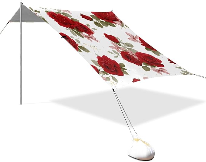 ALAZA Rose Bow Flowers Floral Beach Tent Sun Shelter UPF50+ Protection Beach Shade Canopy w/ 4 Sandbags for Outdoor Camping Fishing Backyard Fun Picnic 10x9 ft