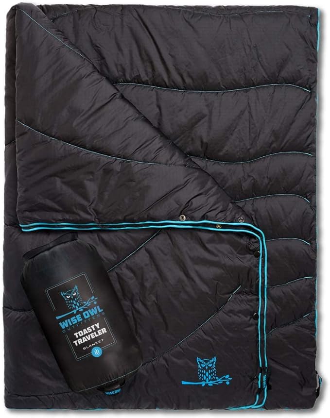 Wise Owl Outfitters Outdoor Camping Blanket – Lightweight Packable Puffy Quilt for Backpacking Hiking &amp Travel – Warm Water Resistant Blanket for Cold Weather Camping