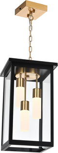 TODOLUZ 3-Light Large Outdoor Pendant Light with Frosted Coloum 5CCT Dimmable Exterior Chandelier Hanging Porch Lighting (3000K/3500K/4500K/5000K/6000K)