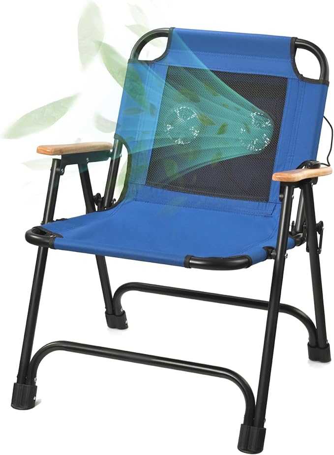 KNINE OUTDOORS Foldable Beach Chair Camping Chair with Fan with USB-Powered Cooling System for Camp Beach Fishing (Blue)