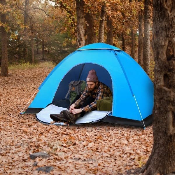 OVENTE 2 Person Camping Tent with Carrying Bag Portable and Lightweight Outdoor Tent Easy to Setup Waterproof Windproof Dome Tent Ideal for Travel Backpacking Hiking or Beach Use Blue TCW013BL