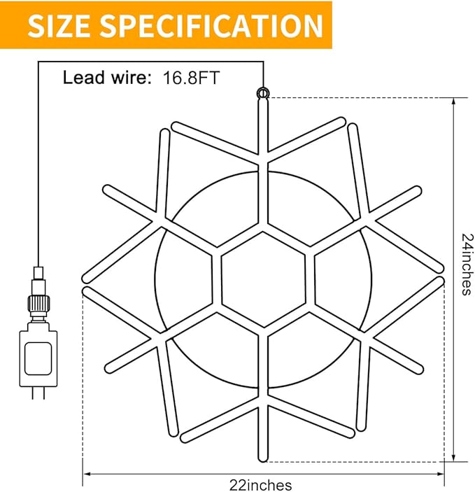 DBFAIRY 24-inch LED Christmas Snowflake Window Lights Large Outdoor Snowflake Hanging Silhouette Xmas Decor Light with Timer 16.8ft Plug-Powered Cable