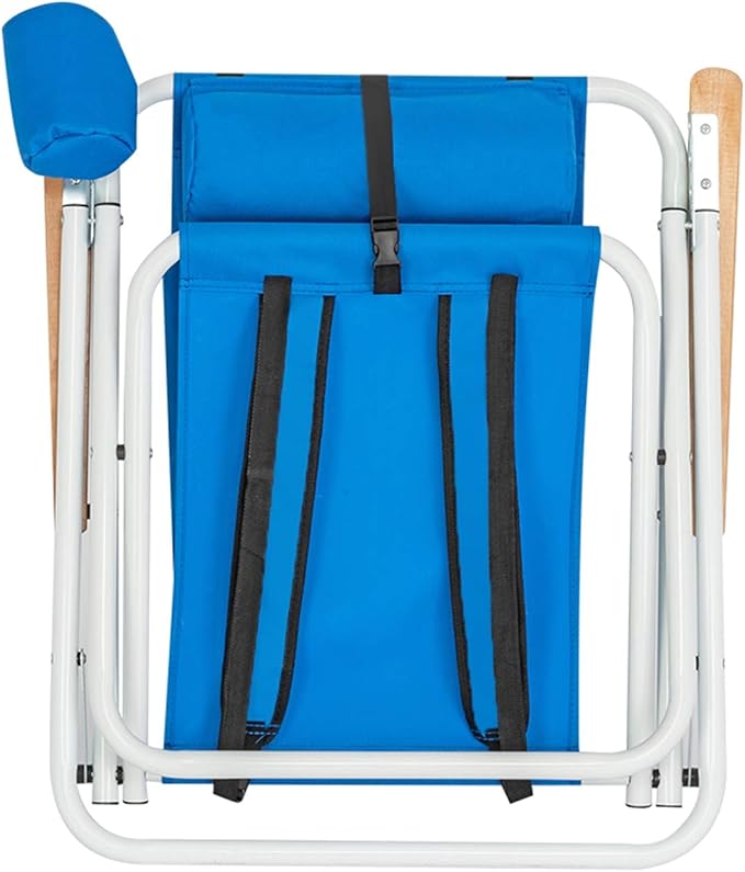 Folding Lounge ChairPortable High Beach ChairPatio Lightweight Camping Chair Outdoor Garden Park Pool Side with Cup Holder Adjustable HeadrestBlue