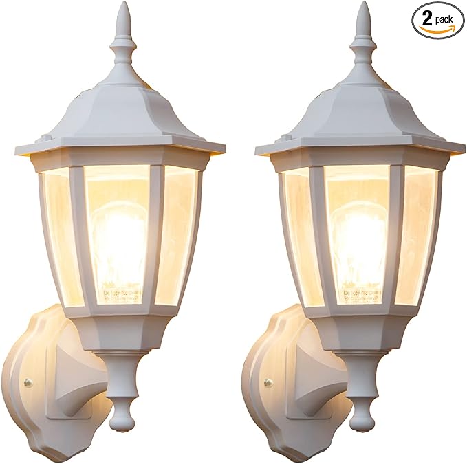 FUDESY Outdoor Wall Lantern Exterior Waterproof Wall Sconce Light Fixture White Front Porch Light Wall Mount for Garage Patio Yard FDS2542EW (Bulb Included) 2-Pack