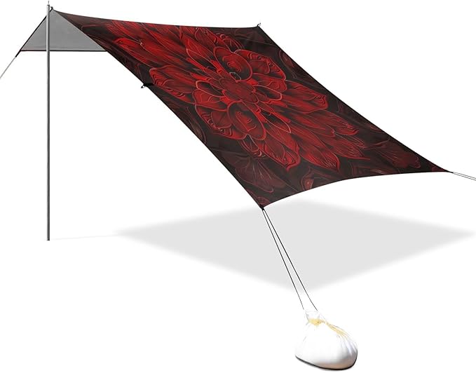 Dark Red Mandala Beach Tent Sun Shelter 9.2' x 10.5' Beach Canopy with 4 Sandbags 4 Stability Poles Sand Shovels - Tent Canopy for Beach Camping Fishing Picnics