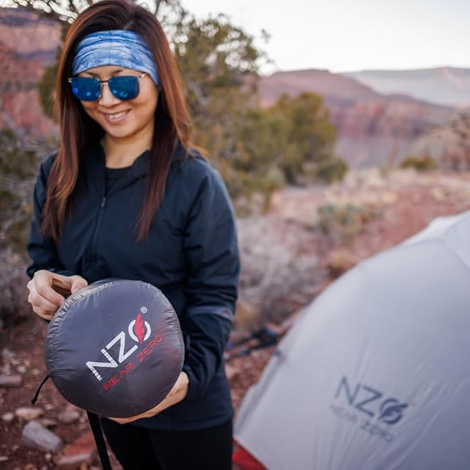 Near Zero Peralta 25°F Lightweight Sleeping Bag – Sorona Insulation for Outdoor Camping Compact 2.5 lb Design 20D Ripstop Nylon Shell – 86x33 Compresses to 10x6