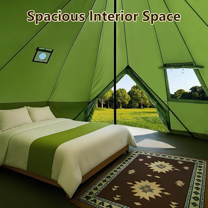 Bell Yurt Tent with Stove Jack Waterproof Luxury 4 Season Tent 420D Oxford Cloth Green Glamping Tents for Family Outdoor Camping Hunting Party All Year Living
