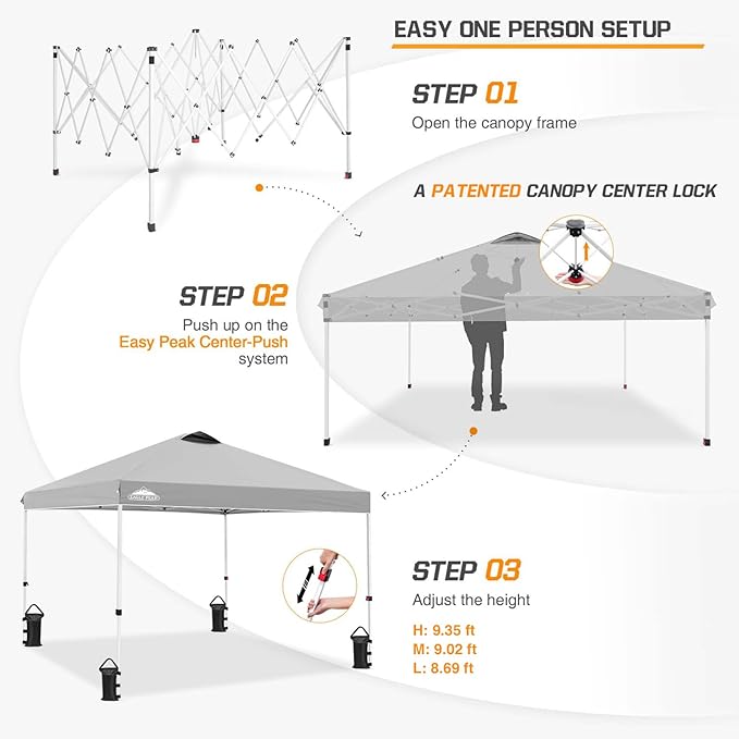 EAGLE PEAK Pop Up Canopy Tent with Wheeled Carry Bag 8 Stakes 4 Ropes 4 Weight Bags Easy Set Up Tent Canopy 10x10 ft 100sqft of Shade Light Gray