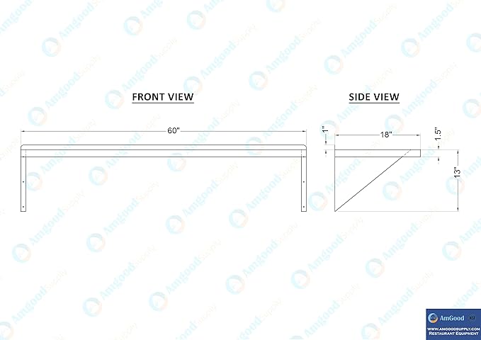 AmGood 18 x 60 Stainless Steel Wall Shelf | Appliance &amp Equipment Metal Shelving | NSF | Kitchen Restaurant Garage Laundry Utility Room | Heavy Duty | Squared Edge
