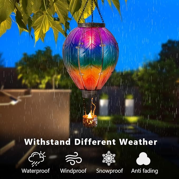 STARSOUL Extra Large Solar Hot Air Balloon Lantern with Flickering Flame Hanging Solar Lantern Outdoor Waterproof Hot Air Balloon Solar Light Decorations for Garden Yard Lawn Porch