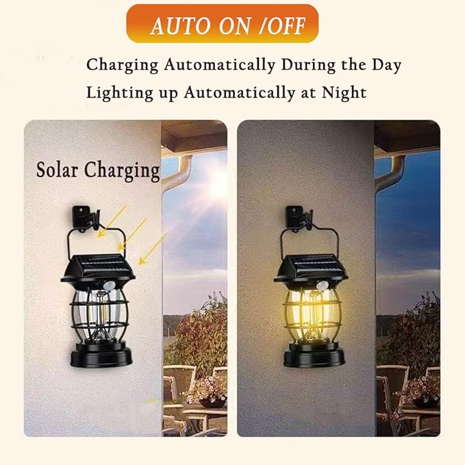 [1200lm] 2 Pack Motion Sensor Solar Lanterns Outdoor Lighting Fixtures Portable Camping Exterior Front Porch Waterproof Black Wall Sconce Lamp Rechargeable Anti Rust Coach for House Doorway Garage
